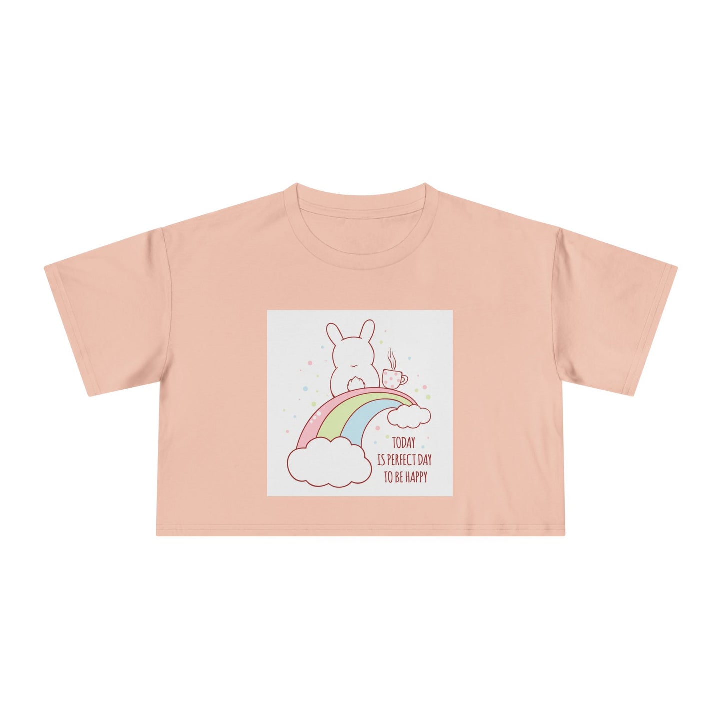 Cute Rainbow Bunny Crop Tee — "Touch Sunshine, Be My Light"