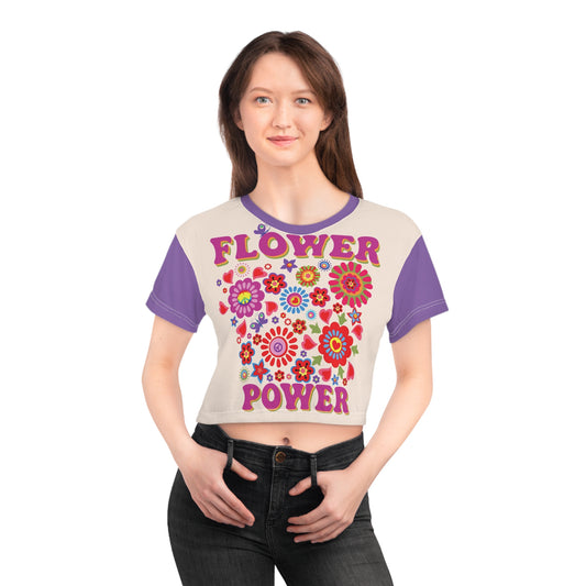 Flower Power Crop Tee — Retro 60s Floral Graphic Top