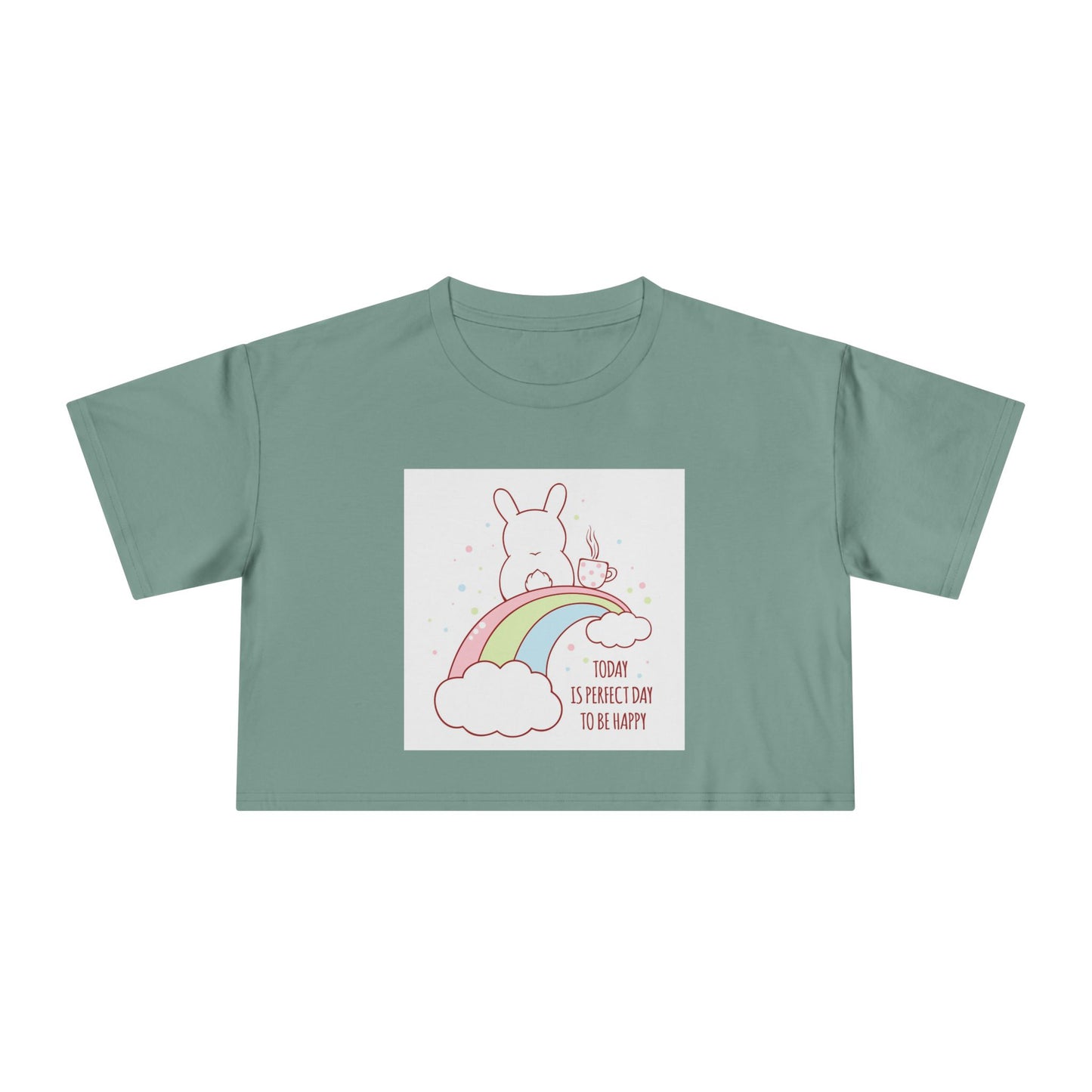 Cute Rainbow Bunny Crop Tee — "Touch Sunshine, Be My Light"