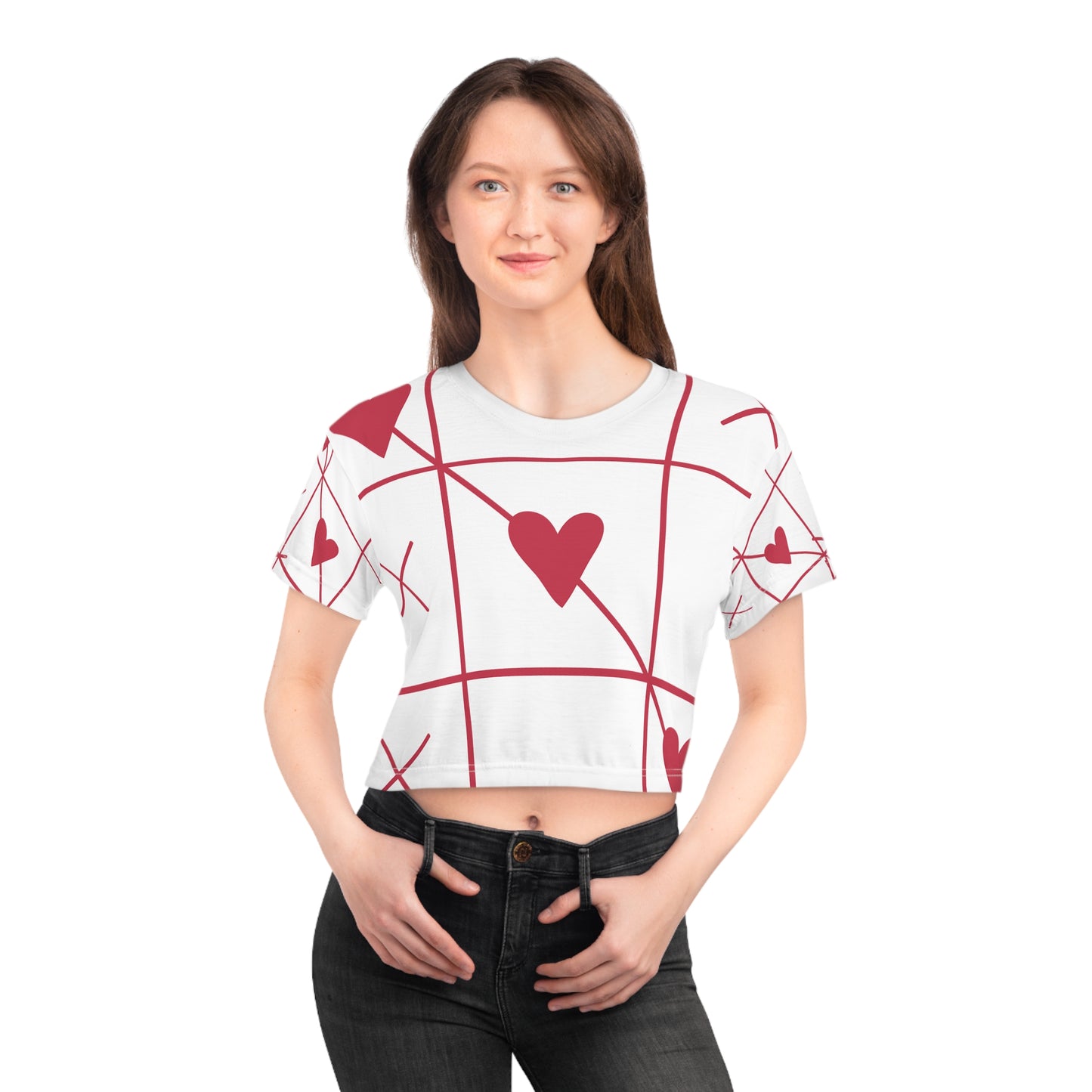 Valentine Heart Grid Crop Tee