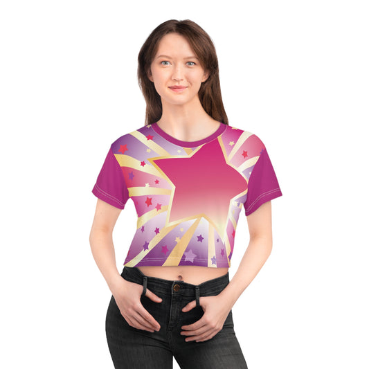 Starburst Pink Crop Tee — Retro Neon Star Graphic Top